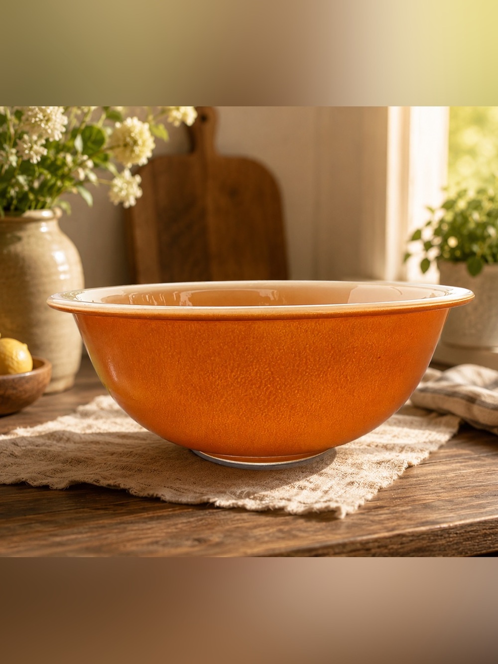Pyrex 325 Autumn Tan Dark Peach Glass Bottom Mixing Bowl Vintage